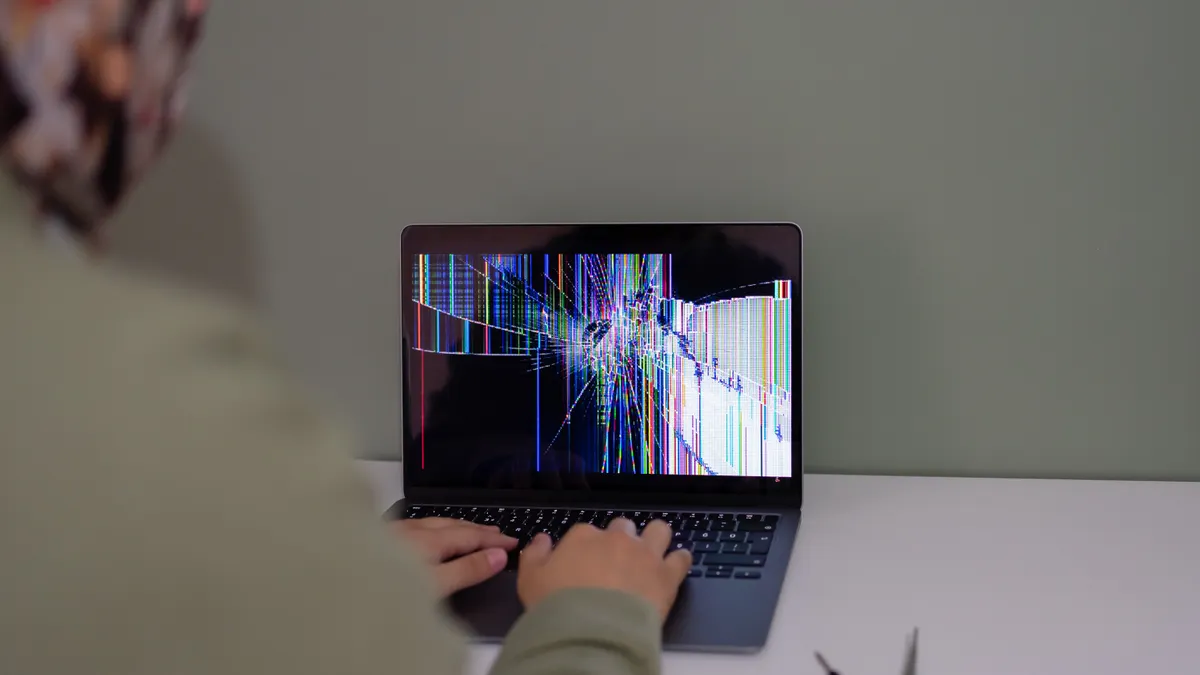 laptop screen showing a visual glitch